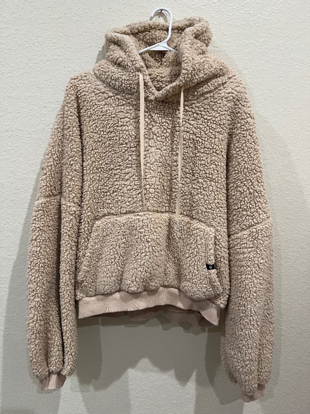 POPFLEX Teddy Hoodie Tan Sherpa Cropped Sweatshirt